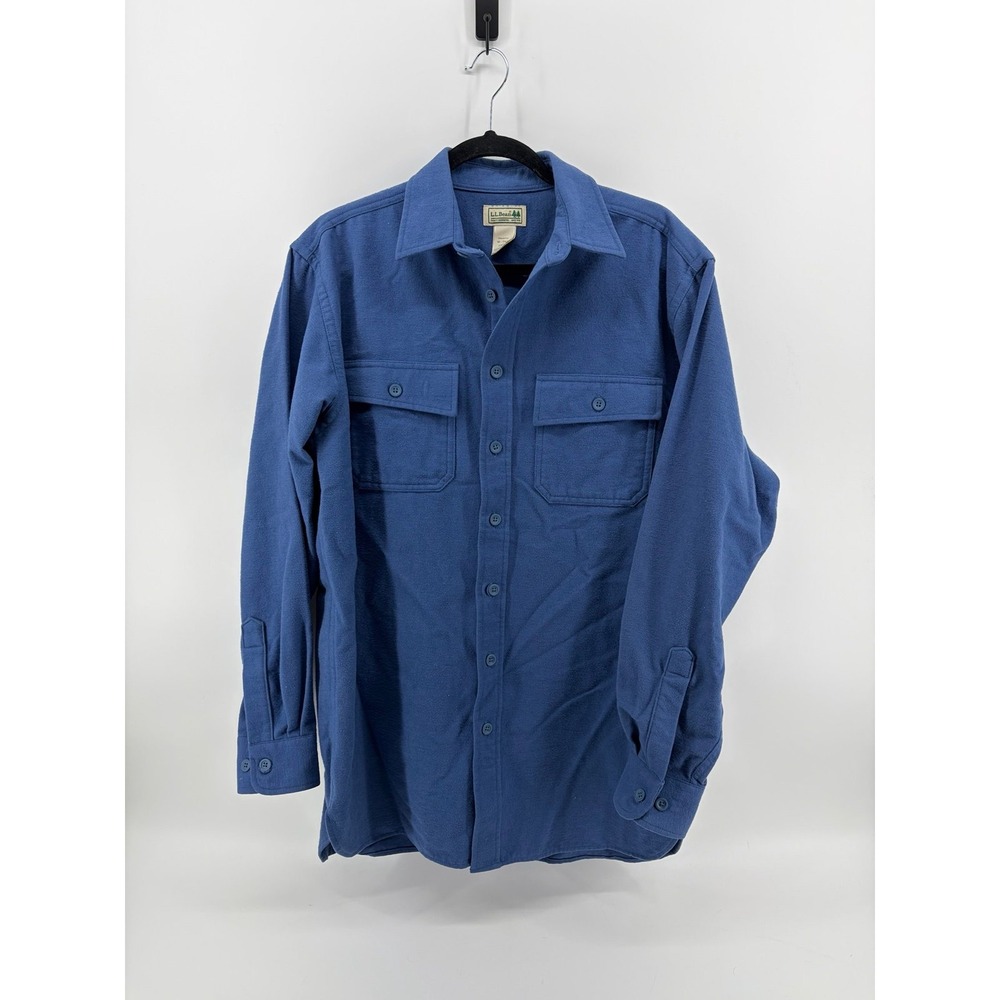 LL Bean Shirt, Blue Chamois Flannel Cabincore Casual, Long Sleeve, Men's Size MT